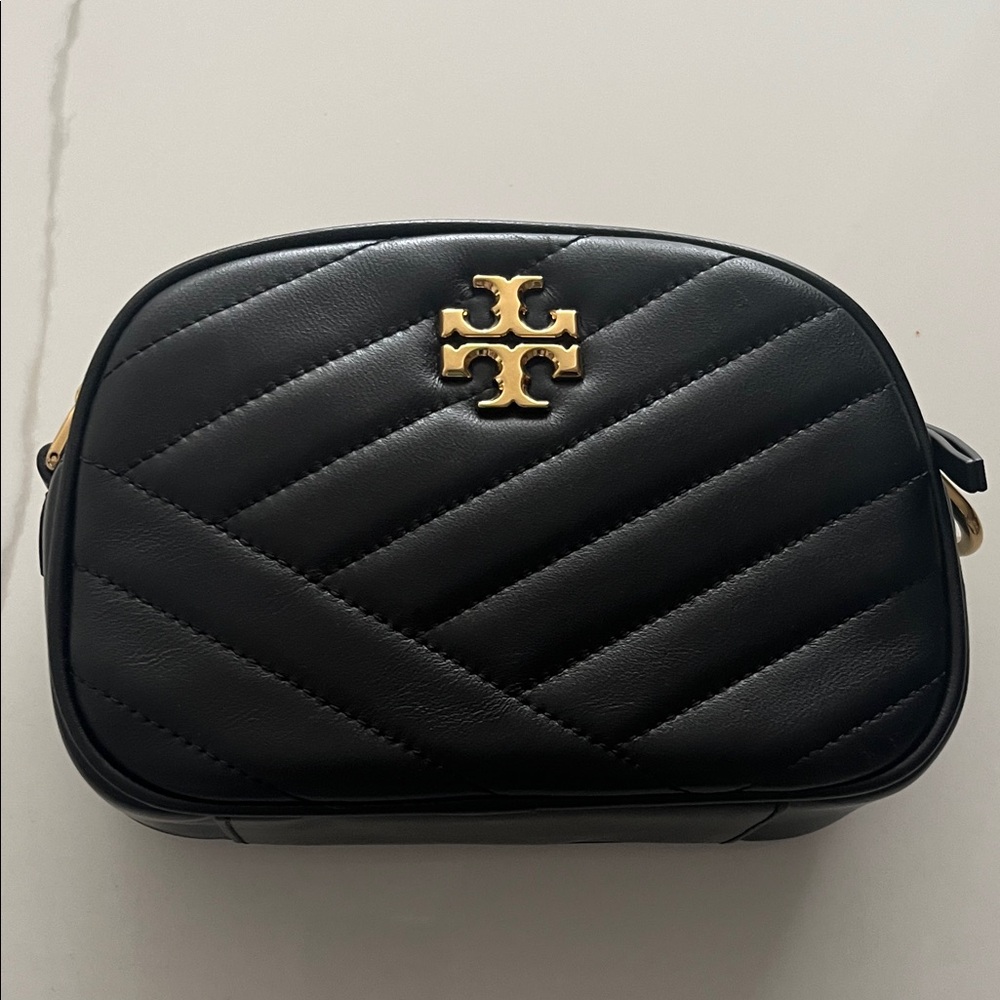 Tory Burch Black Quilted Crossbody with Gold Logo